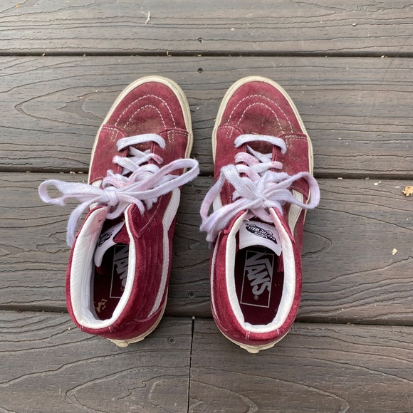 VANS Off The Wall Unisex Sk-8 Hi-Top Shoes - Maroon Red - Picture 2 of 3